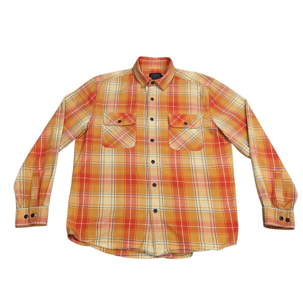 Pendleton Shirt Mens Large Orange Plaid Flannel Button Up Longsleeve Yellow - Picture 2 of 10
